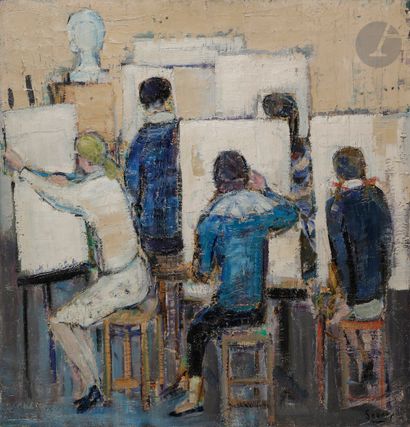 null Robert SAVARY (né en 1920)
Aux Beaux-Arts, vers 1948-50
Huile sur toile.
Signée...