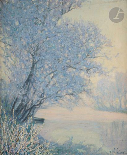 null Raymond THIBESART (1874-1963
)Frost, backlight, morning, 1927Oil
on canvas.
Signed...