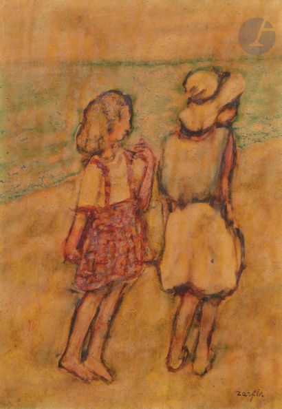 null Faïbich-Schraga ZARFIN (1899-1975
)Girls on the beachGouache
varnished on cardboard.
Signed...