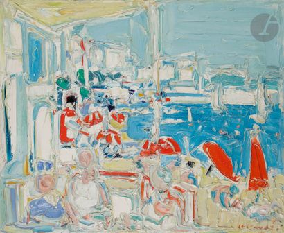 null André COTTAVOZ (1922-2012)
Le Restaurant au bord de la mer, 1970
Huile sur toile.
Signée...