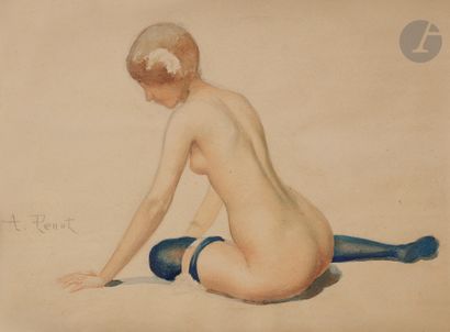 null Albert Joseph PENOT (1862-1930)
Nu assis aux bas noirs
Aquarelle sur traits...