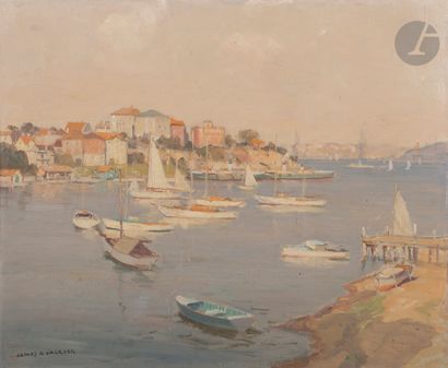 null James Ranalph JACKSON (1882-1975)
Autumn Sydney Harbor
Huile sur carton toilé.
Signée...