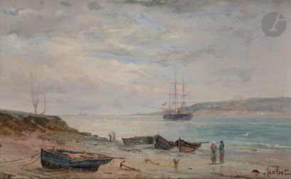 null GABET (XIXth century
)Boats at low tideOil
on canvas.
Signed lower right.
(Restoration).
37,5...