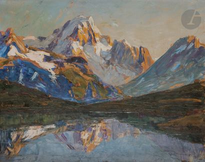 null Joseph COMMUNAL (1876-1962
)Mont-Blanc, morning view of lake LongetOil
on panel.
Signed...
