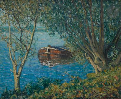 null Raymond THIBESART (1874-1963
)Barge in the calmOil
on canvas.
Signed lower right.
Signed...