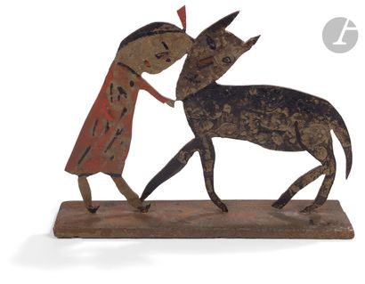 null Eliane LARUS (née en 1944)
Fillette et chien
Sculpture en métal découpé et peint.
Signée...