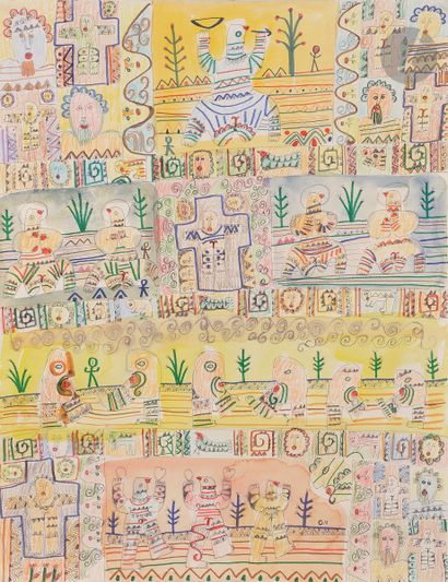 null Günter NEUPEL (né en 1958)
Composition
Encre, feutre et crayons de couleur.
Monogrammée...