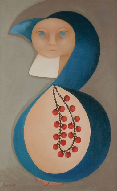 null Louis CARMEIL (1920-1999)
Femme au collier de cerises, vers 1970
Huile sur toile.
Signée...