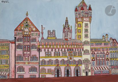 null Emerik FEJES [Serbian] (1904-1969
)The City Hall of BaselTempera
.
Signed lower...