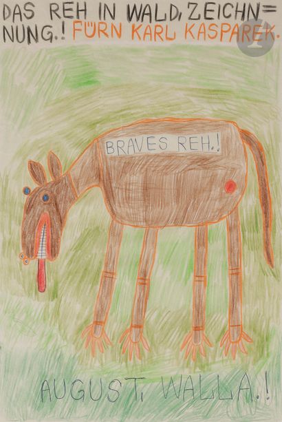 null August WALLA (1936-2001)
Braves Reh !
Crayons de couleur et stylo bille.
Signé...