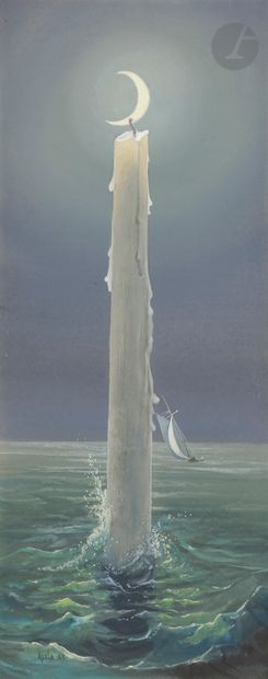 null *Enrico D’ASSIA (1927-2000)
Il Faro, 1963
Gouache sur carton.
Signée et datée...