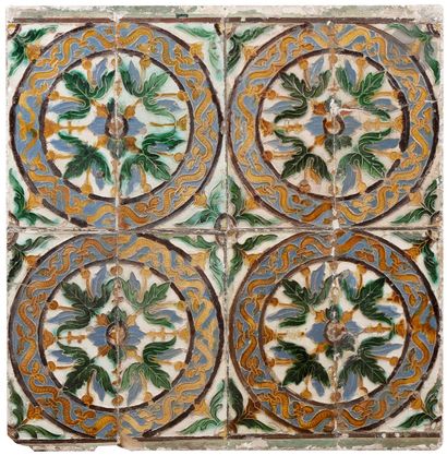  Large composition of cuenca-e arista tiles, Spain, probably Seville, 16th centurySet...