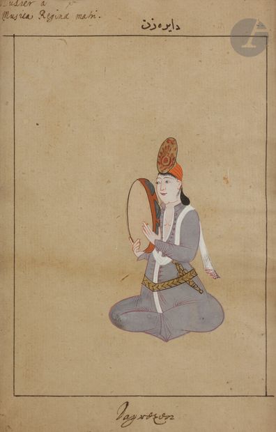 null Tambourine player, Ottoman Turkey, 18th centuryGouache
with gold and silver...