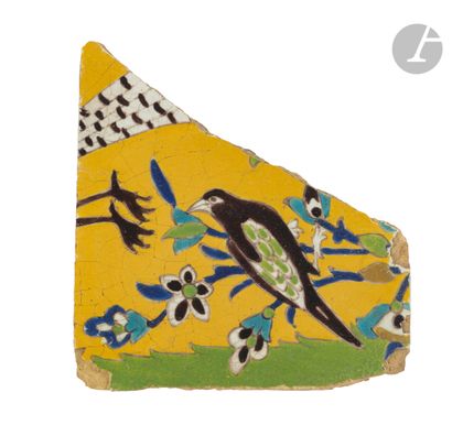 null Two bird tiles, Iran, 18th-19th
centuryCeramic tiles with black lines on a yellow...