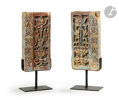 Two architectural elements carved with floral...