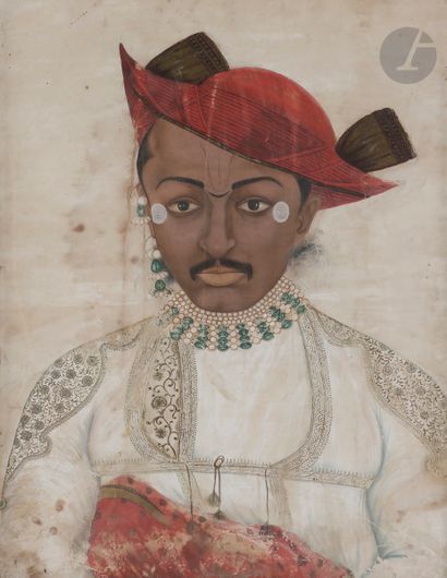  Large portrait of a Maratha Maharaja, central India, late 19th centuryGouache on...