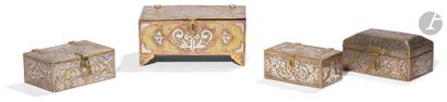 Set of four Cairoware boxes with silver inlaid decoration, Egypt or Syria, late...