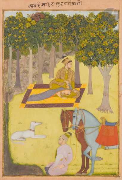 null Couple in the forest, India, probably Lucknow, Awadh, provincial Mughal school,...