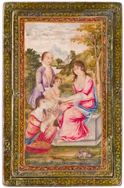  Boîtier de miroir à scènes chrétiennes, Iran qâjâr, milieu du XIXe siècle De format...