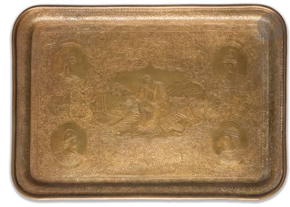 null Tray with engraved decoration of the mother city lamenting in the middle of...
