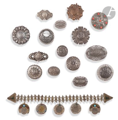  Set of fifteen brooches with geometric and epigraphic decoration, Ottoman North...