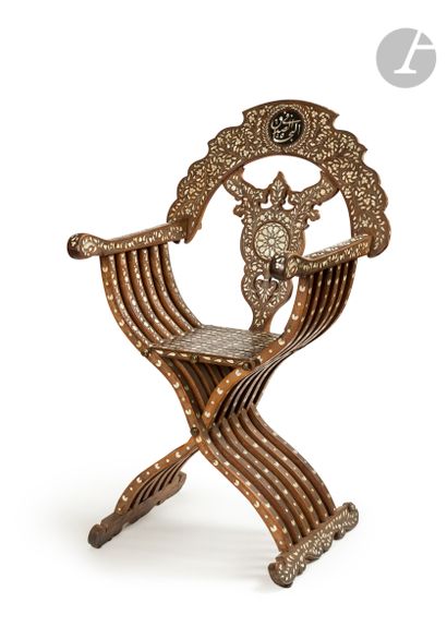  Dagobert" armchair, Ottoman Syria, 19th-20th centuryWood carved and inlaid with...