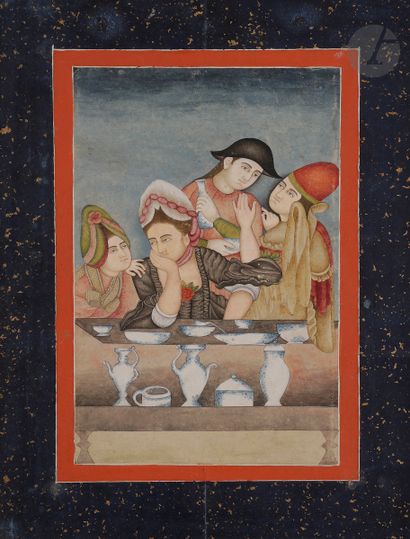  An Elegant European Woman at the Table, North India, Rajasthan, ca. 1760-80Watercolor...