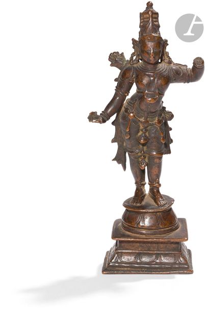  Statuette of Rama, South India, 17th - 18th centuryBronze, Rama standing in tribanga...