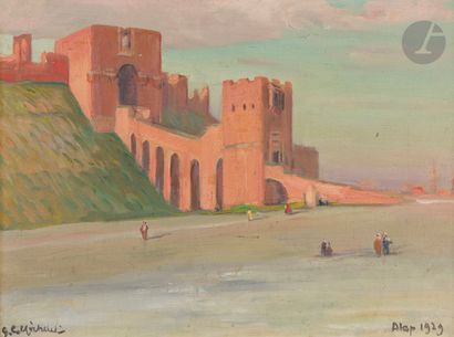  Georges C. MICHELET (1873-?) Entrée de la Citadelle d’Alep, 1929 Huile sur toile....