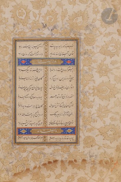  Two folios from a poetic compilation, probably Herat or Bukhara, 16th centuryPaper...