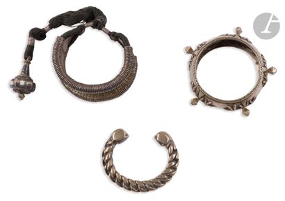 null 
Set of three silver bracelets, India, 19th century

A bazuband cuff bracelet...
