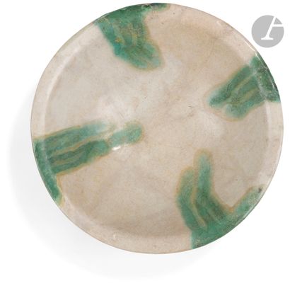  Earthenware bowl with green glaze decoration, Abbasid Iraq, Basra, 9th century A...