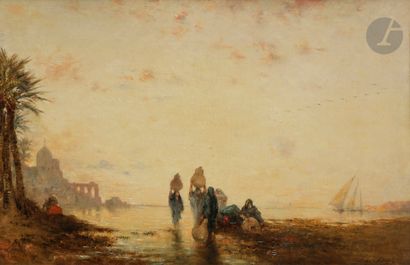 null Narcisse BERCHÈRE (1819-1891
)Women returning from the KasbahOil
on canvas.
Signed...