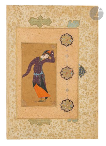 null Dancing woman, Safavid Iran, Isfahan, mid-17th centuryGouache
and gold on an...