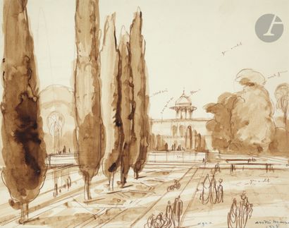 null André MAIRE (1898-1984)
Inde, Agra, 1938
Lavis d’encre brune.
Signé, daté, et...