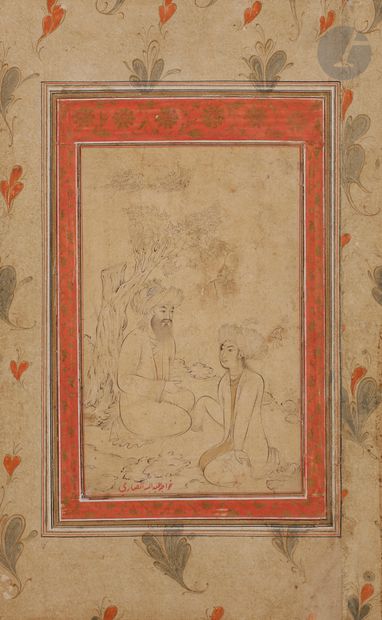null The poet Ansari receives a disciple, Iran, Isfahan, ca. 1630 An 
ink drawing...