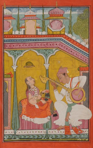  Illustration from a Ragamala: Vilaval Raga, son of Bhairava, Chamba or Bilaspur,...