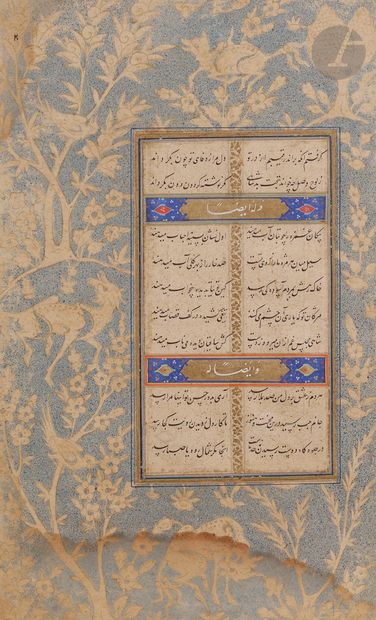 null Two folios from a poetic compilation, probably Herat or Bukhara, 16th
centuryPaper
folios
inscribed...