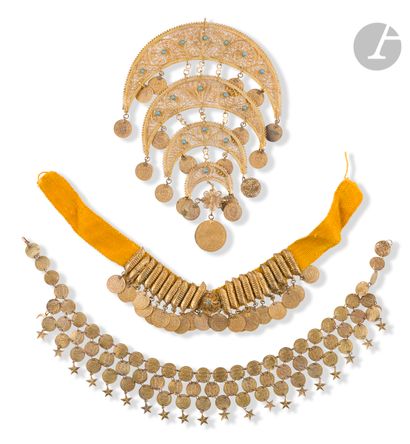  Chiiriya necklace set in gilt metal, Tunisia, probably Djerba, early 20th centuryIn...