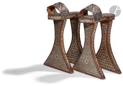 null Pair of hammam qabqab shoes, Near East, 19th
centuryWooden sole with geometrical...