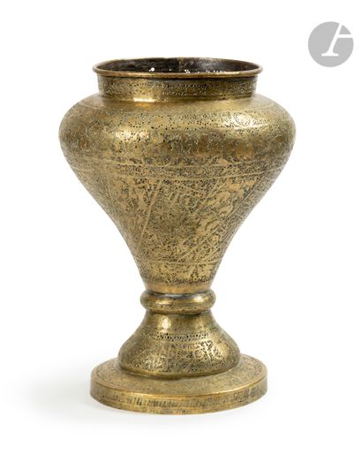Large openwork brass pot on a pedestal, Egypt...
