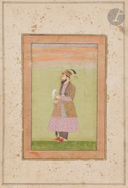 null Album page with a Mughal dignitary, North India, late 18th-early 19th centuryGouache
and...