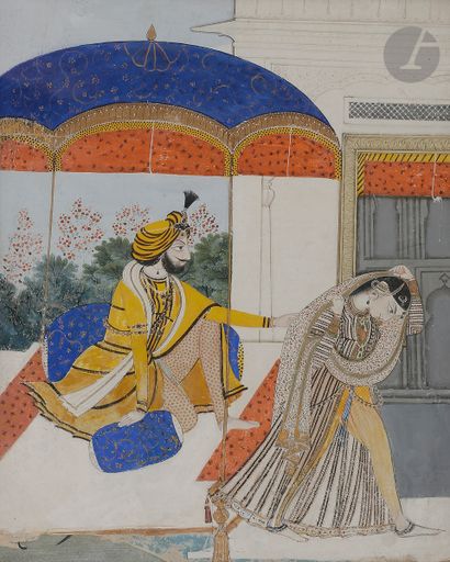  La Séparation, Inde, Penjab, peut-être Lahore, vers 1840-60 Gouache et or sur papier,...