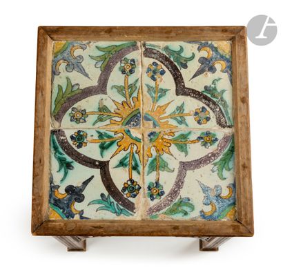  Panel of ceramic tiles forming a pedestal table top, Tunisia, Qallaline, 18th-19th...