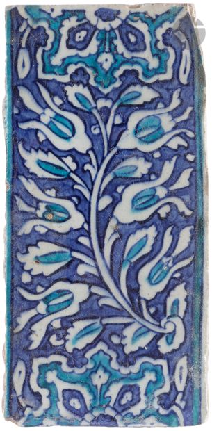  Set of five border tiles decorated with floral stems and rosettes, Ottoman Empire,...