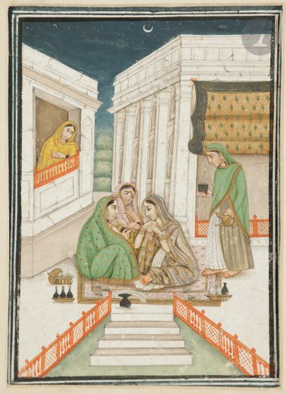  Ensemble de deux miniatures de style moghol, Inde, XXe siècle Gouaches sur pages...