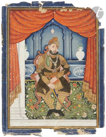 Portrait de raja assis, Inde du Nord, Rajasthan,...