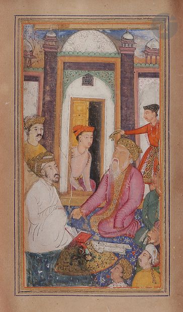  Un jeune prince assiste à une discussion de lettrés, Inde moghole, vers 1625-50...