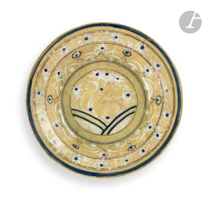  Kubacha dish with floral decoration on a pale green background, Northwest Iran,...