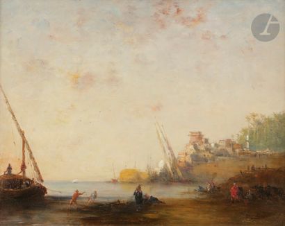 null Narcisse BERCHÈRE (1819-1891)
Felouque sur les bords du Nil
Huile sur panneau.
Signée...